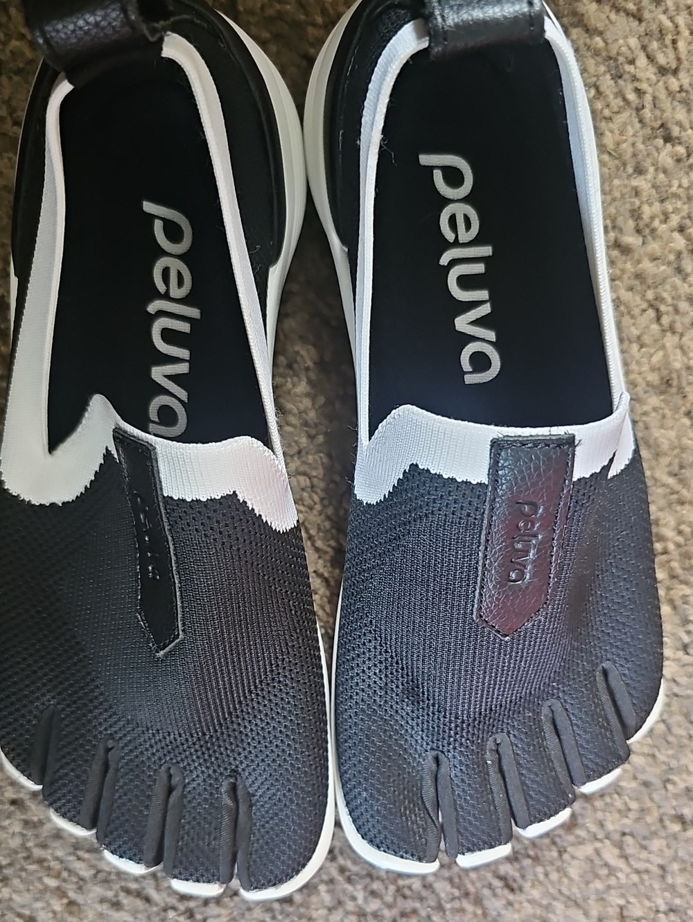 Peluva Black and White Five-Toe Slip-On Shoes